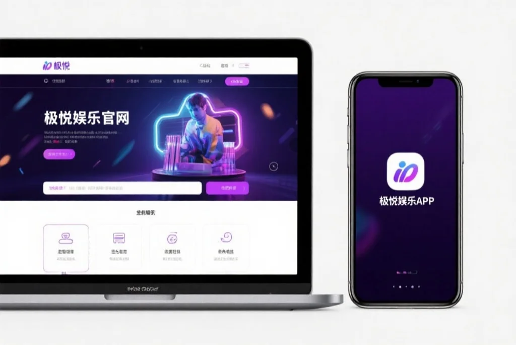 一台笔记本电脑屏幕上显示着汇赢娱乐官网的界面，旁边是一部手机显示着汇赢娱乐APP，两者并列对比